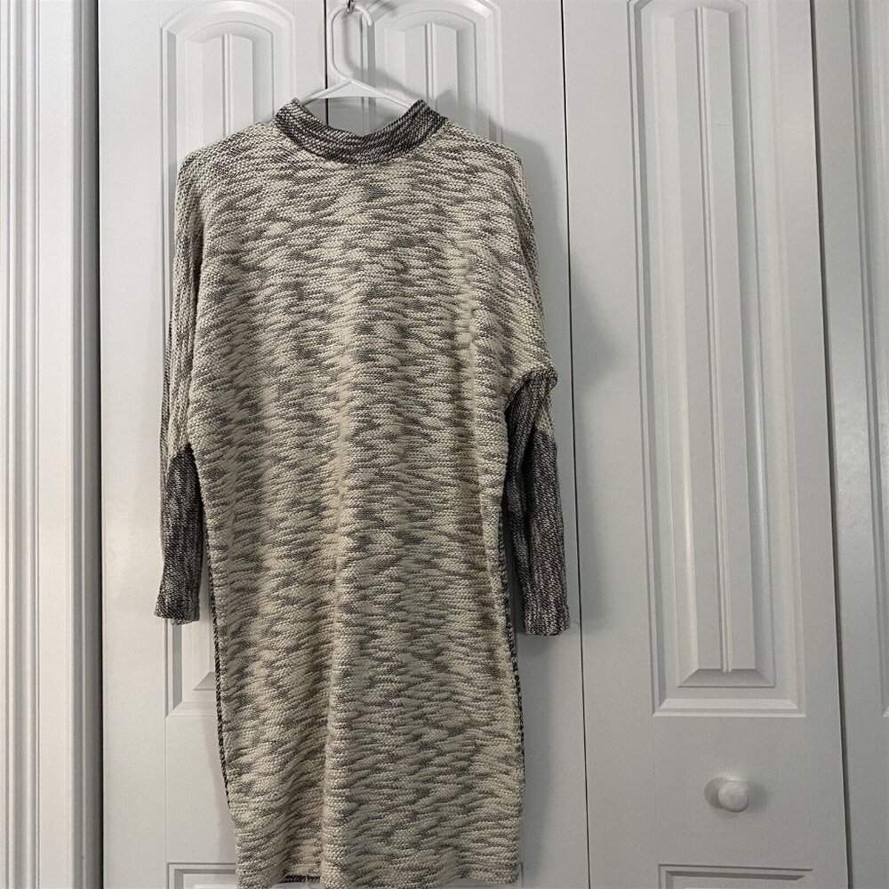 Billy Reid Dress Medium Gray Cotton Knit Back Zip Sheath Gray Long Sleeve